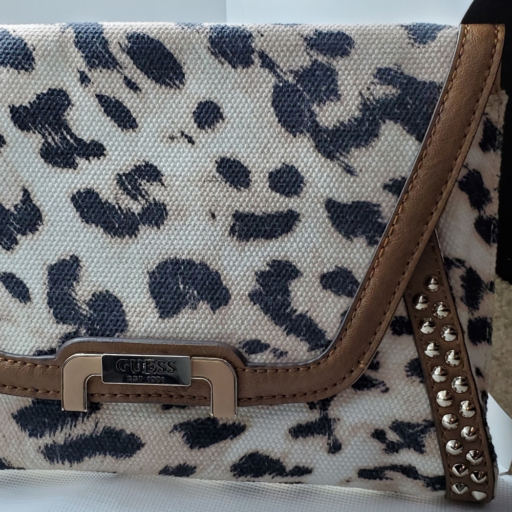Guess Leopard Print Studded Clutch purse